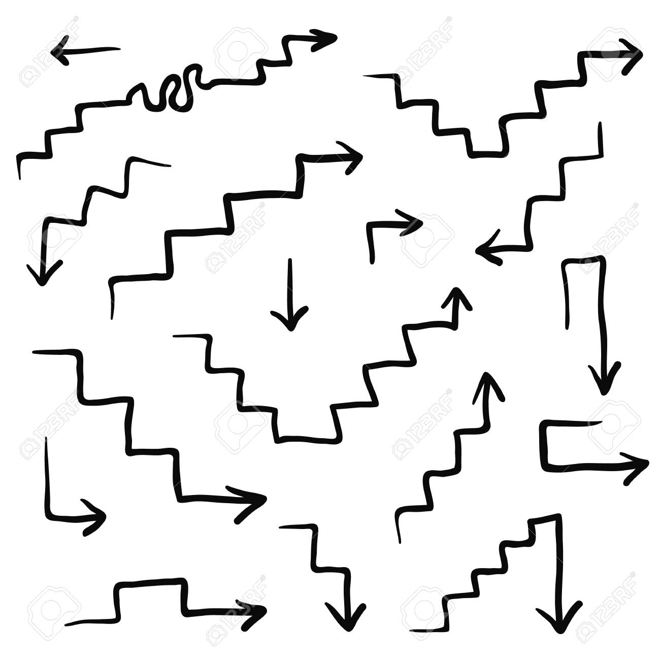 Gran Conjunto De Flechas De Escaleras Vector Dibujado A Mano Escalera Arriba Y Abajo De Símbolos Escalera Mecánica Complicada Grupo De Flechas En Zigzag Para Diagramas Diseño De Presentación Ilustraciones Vectoriales Clip