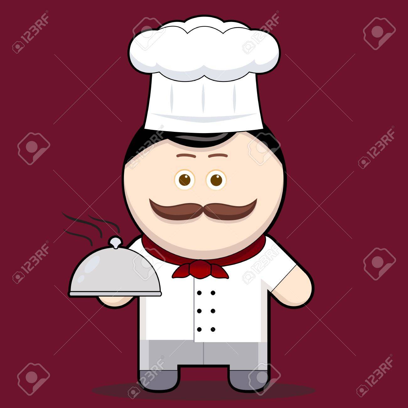 Cartoon Illustration Cute Chef Holding A Metal Food Platter Cute