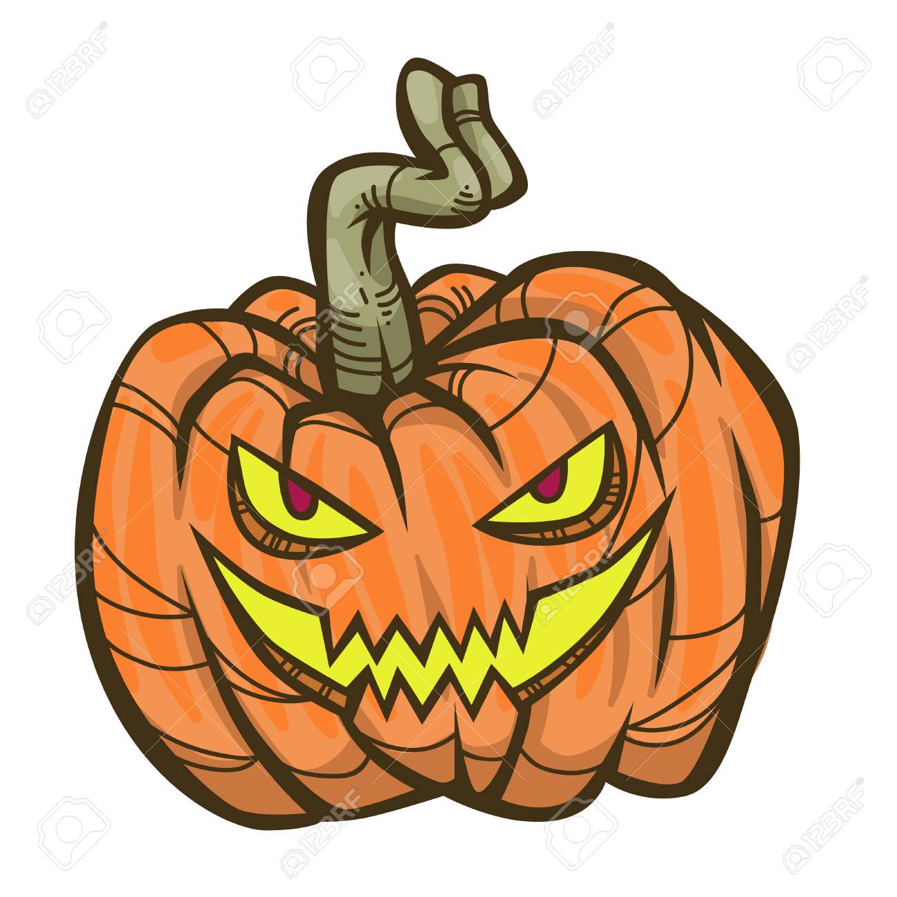 Scary Halloween Cartoon Pumpkin On White Background. Vector Illustration  For Holiday Decorations Клипарты, SVG, векторы, и Набор Иллюстраций Без  Оплаты Отчислений. Image 115932015