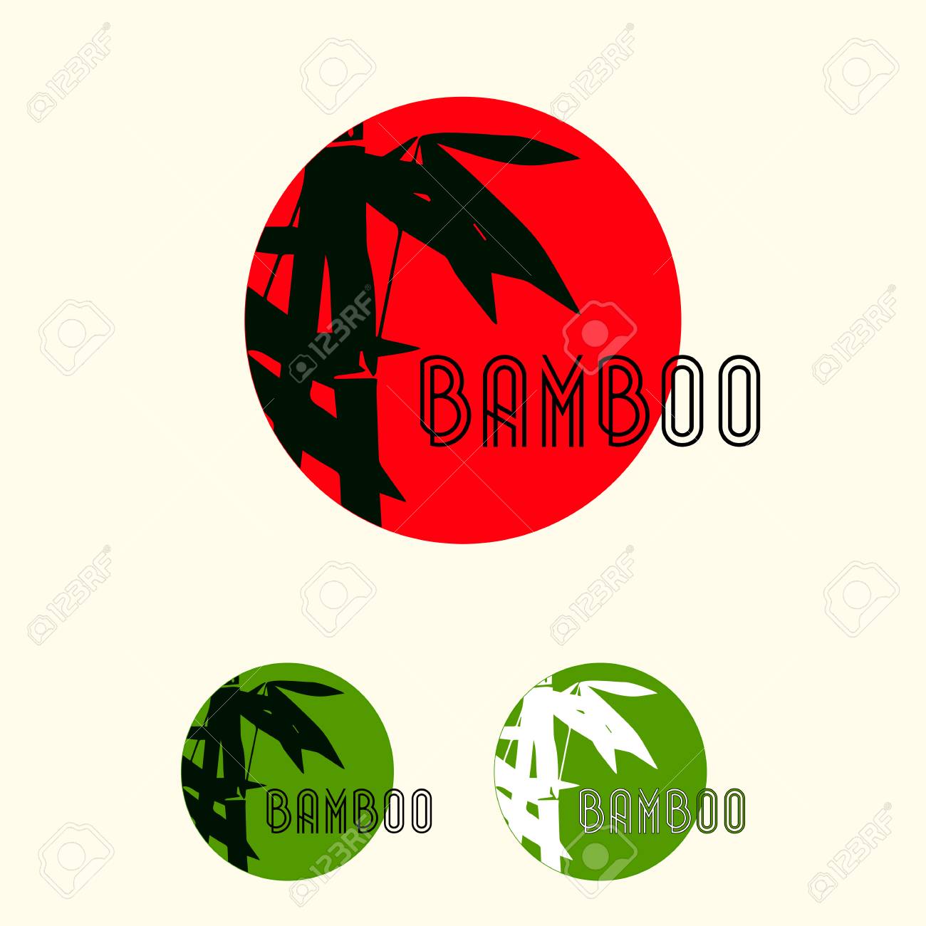 bamboo leaves and stem icon in a round badge royalty free cliparts