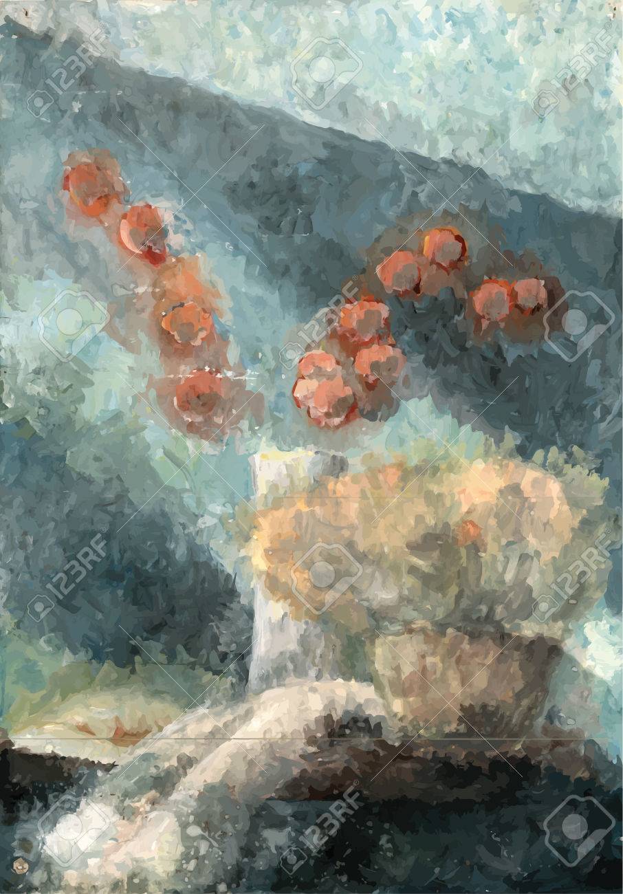 冬桜とドライフラワーのバスケット ガッシュのある静物 ベクトルに変換のイラスト素材 ベクタ Image 冬桜とドライフラワーのバスケット ガッシュのある静物 ベクトルに変換のイラスト素材 ベクタ Image