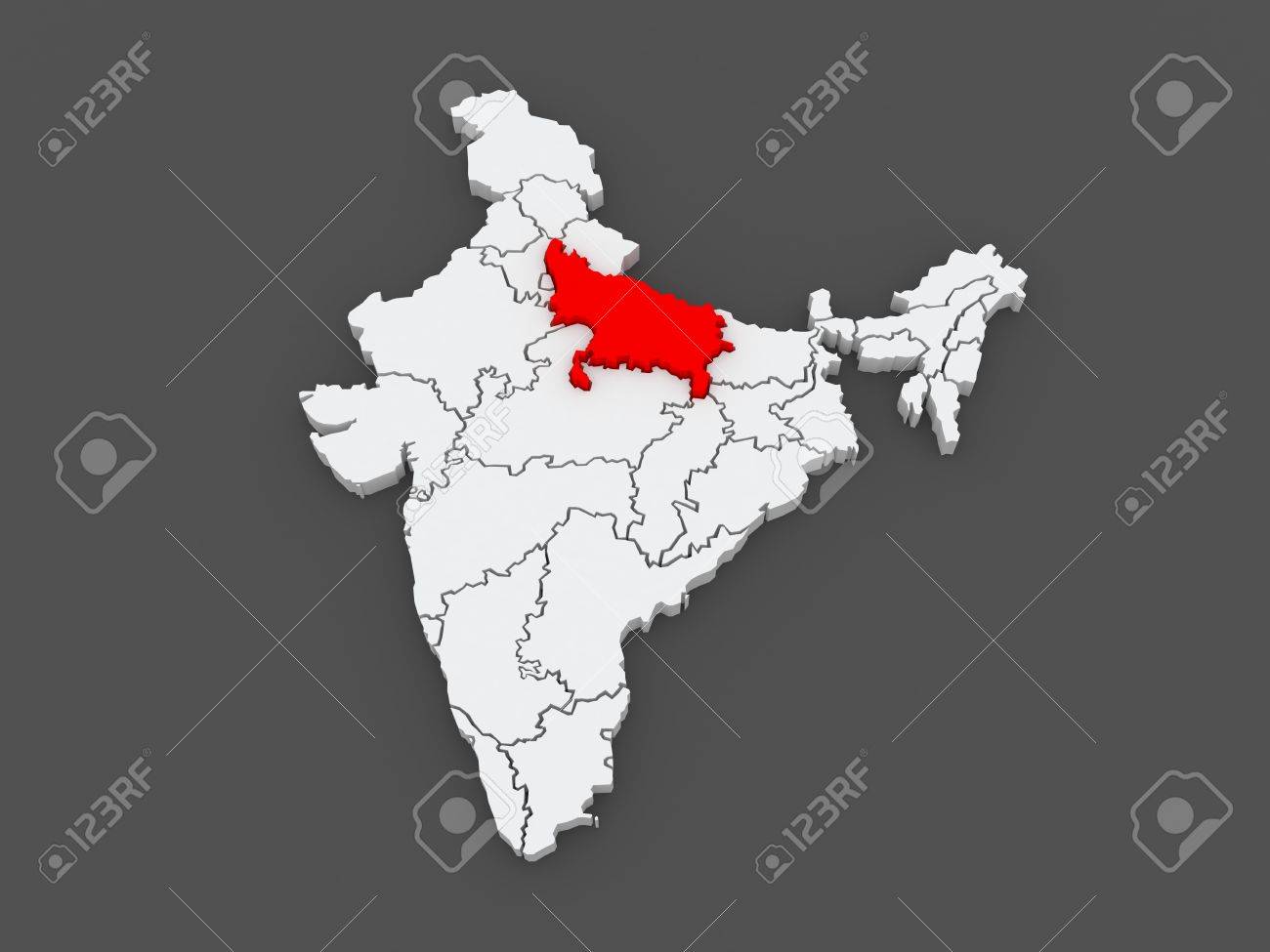 ウッタル プラデーシュ州の地図 インド 3 D の写真素材 画像素材 Image