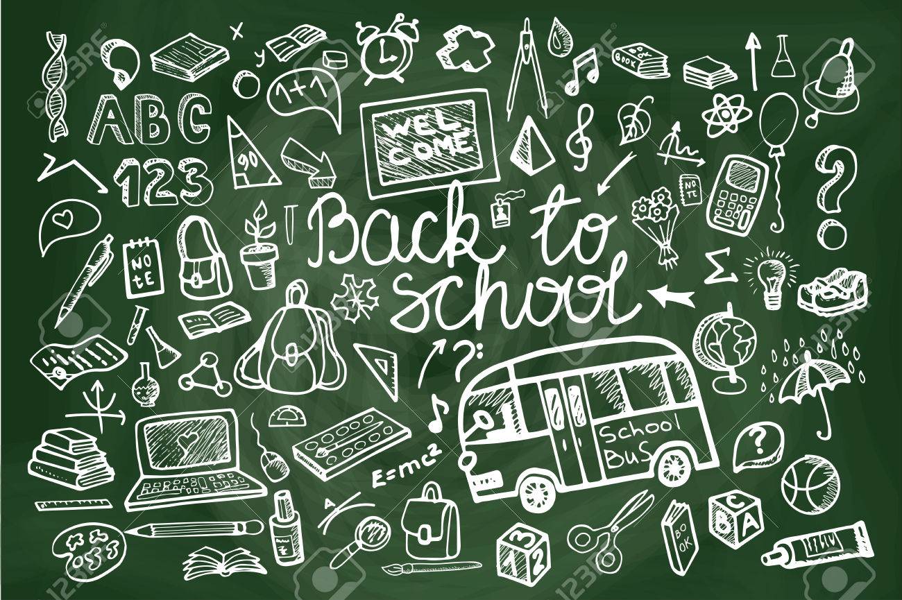 学校用品大ざっぱに戻る黒板落書き渦 ハンドとレタリング のイラスト素材 ベクタ Image