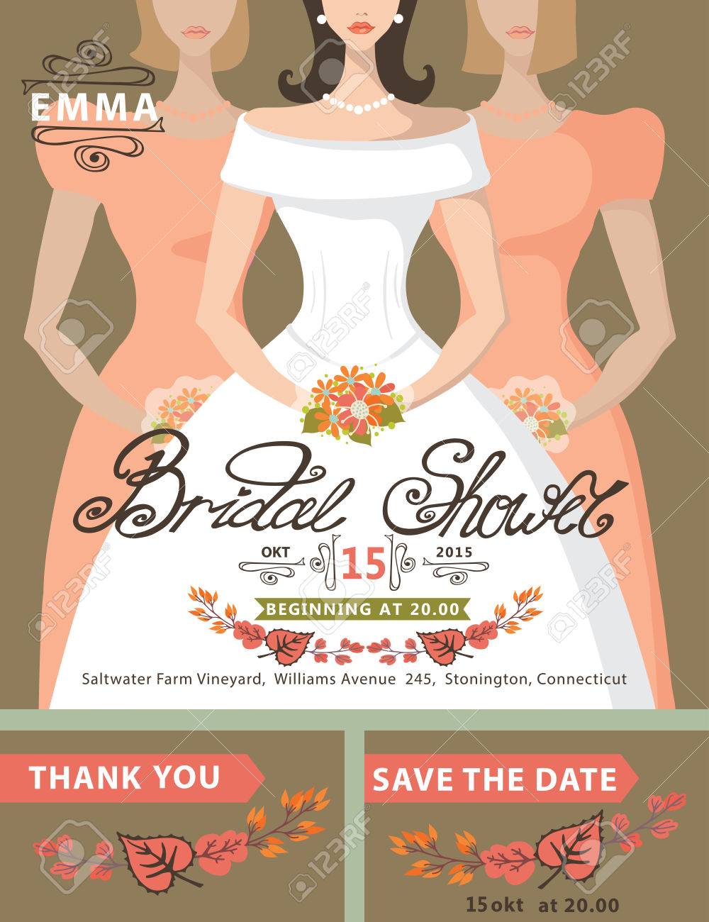 bridal shower invitation set fall season portrait of bride 31712016 Bridal shower invitation set Fall season Portrait of bride bridesmaids with autumn leaves hand writi Stock Vector bridal shower invitation set fall season portrait of bride,Writ Of Invitation