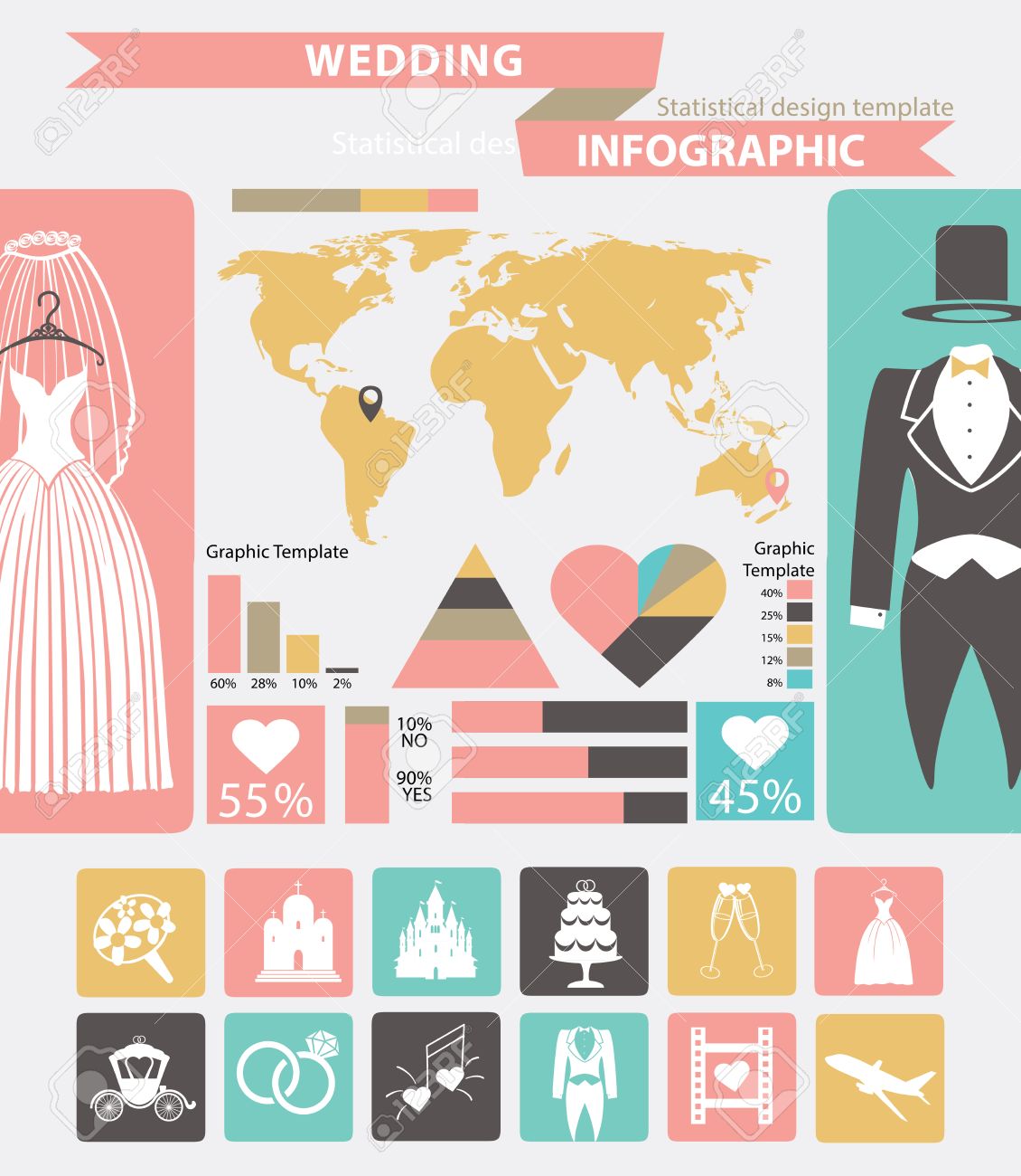 wedding infographic set wedding wear world map royalty free cliparts wedding infographic template