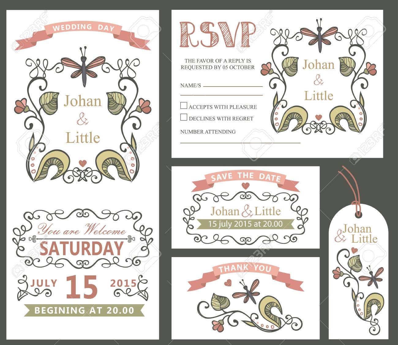 ビンテージのウェディング デザイン テンプレート セットです 花の装飾 のイラスト素材 ベクタ Image