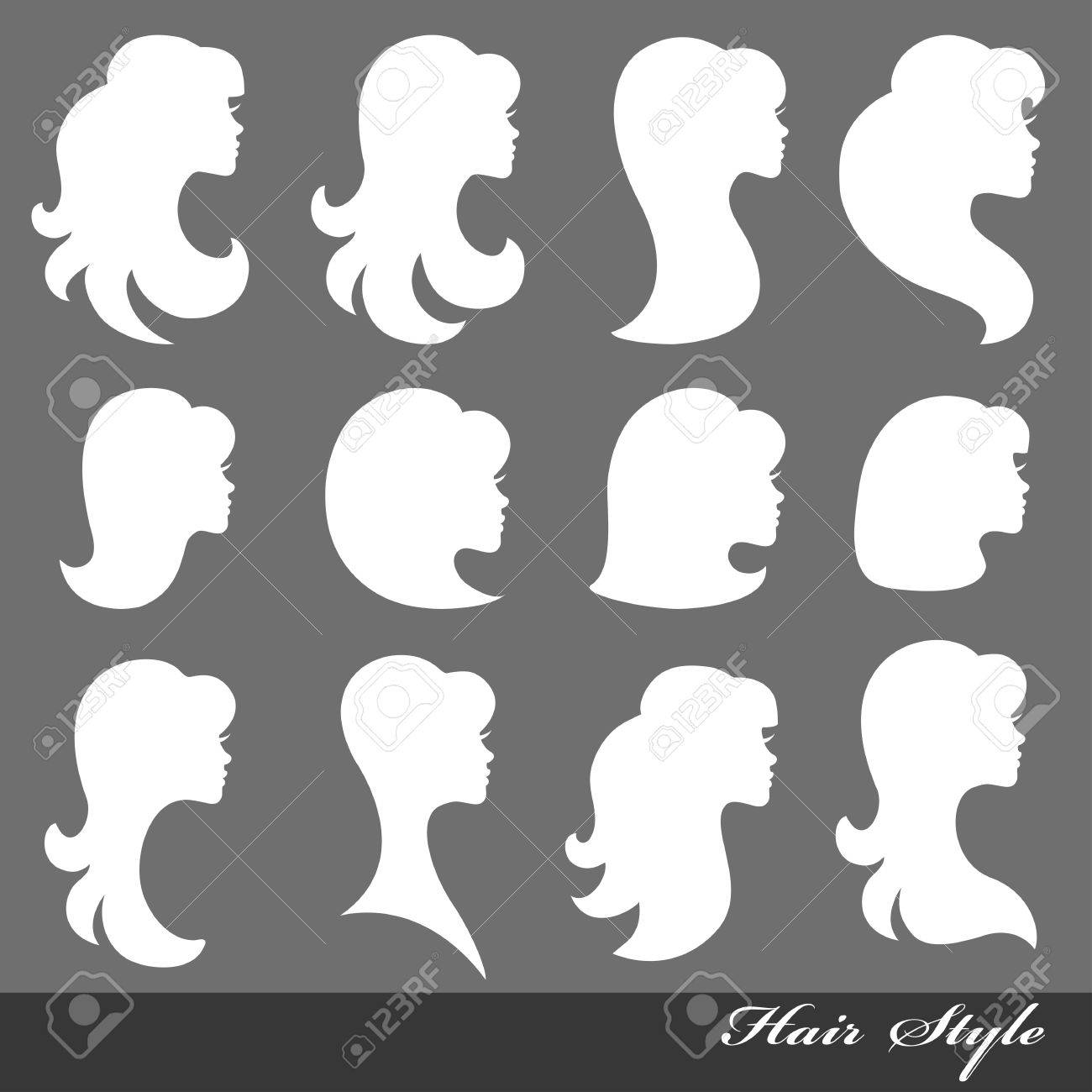 女の子の顔のシルエット 髪のスタイルを紹介します ロゴを設定のイラスト素材 ベクタ Image