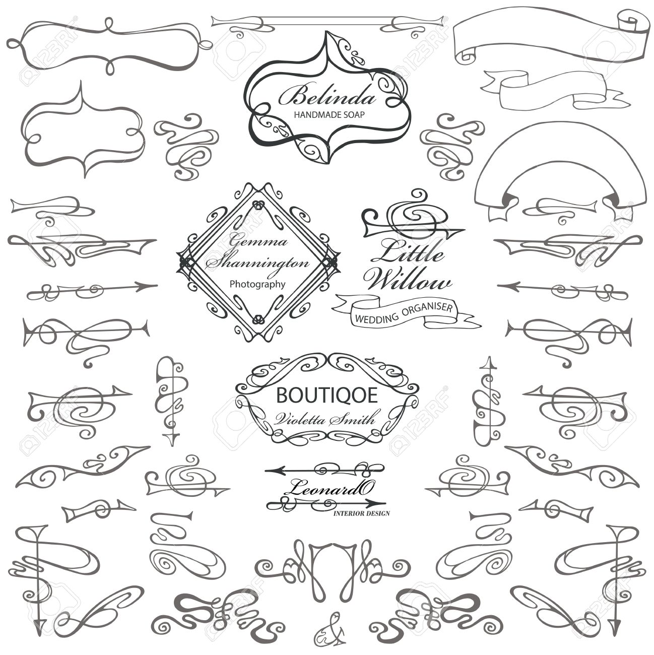 curled calligraphic design elements for logo template constructor swirling design