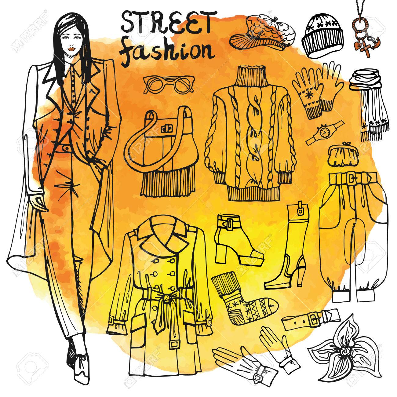 スケッチ スタイルのファッションのイラスト 服と女の子は水彩スタインに設定します 図面の手の輪郭 コートで素敵な女の子 秋 冬 春のファッションの摩耗 落書きのベクトル図 のイラスト素材 ベクタ Image スケッチ スタイルのファッションのイラスト 服と女の子は水彩スタインに設定します 図面の手の輪郭 コートで素敵な女の子 秋 冬 春のファッションの摩耗 落書きのベクトル図 のイラスト素材 ベクタ Image