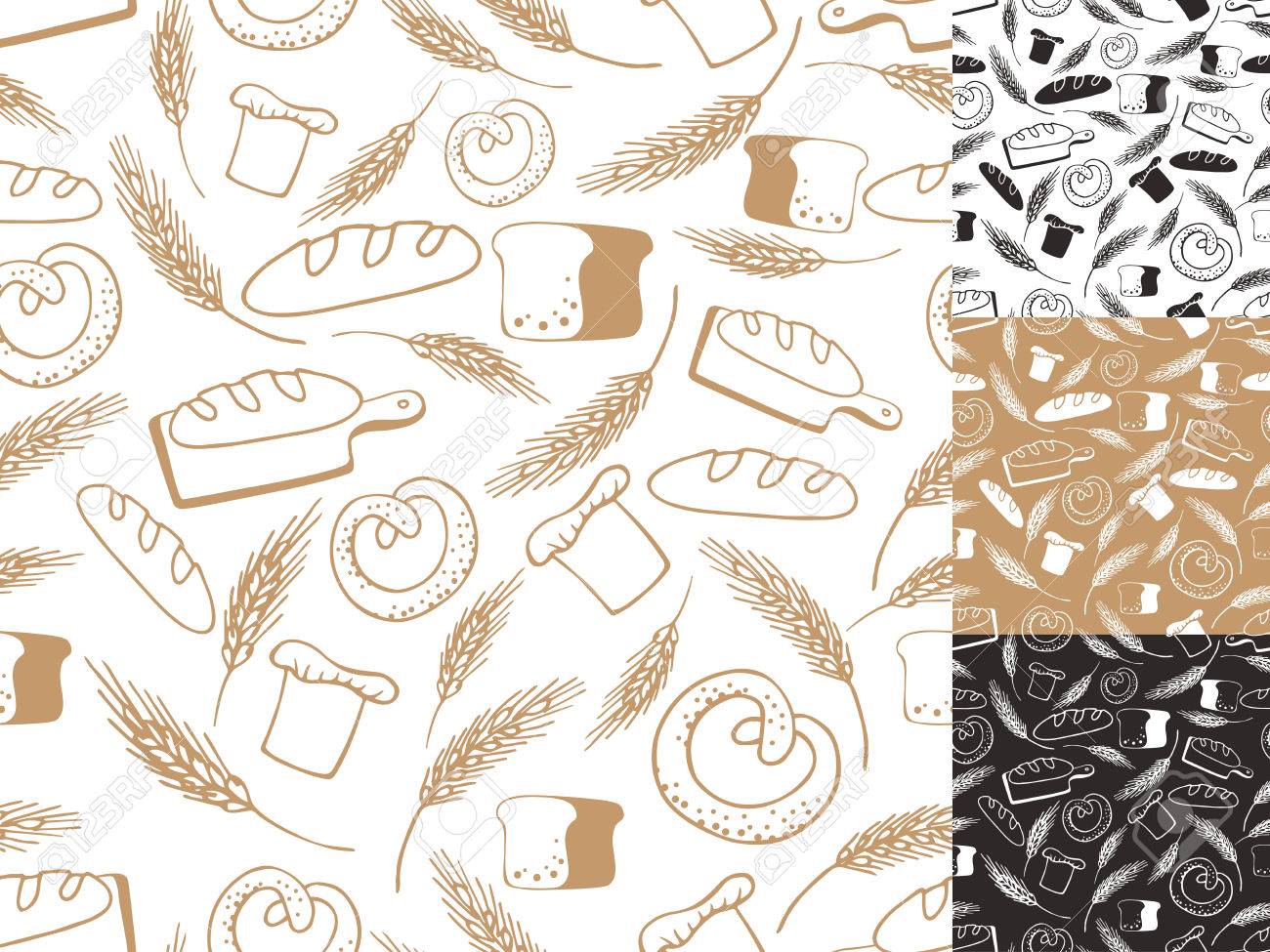 Vintage Retro Bakery Seamless Pattern Setcolored Hand Sketched