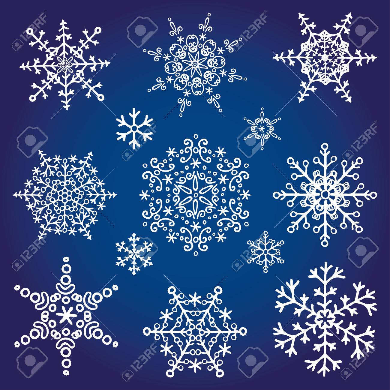 クリスマス シーズン 大きな雪の結晶 シルエット アイコン 冬の要素を設定します 新年の休日の装飾 丸 星型クリスタル Vector Doodle 図 のイラスト素材 ベクタ Image