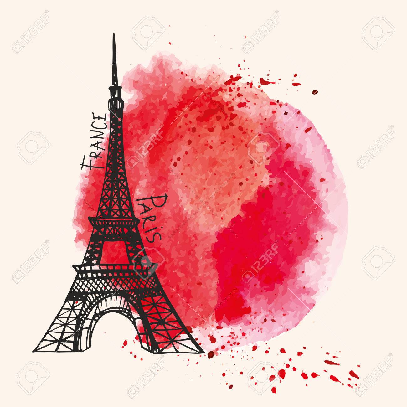 パリ card eiffel タワー 水彩赤 血飛沫 スポット 値下がりしました