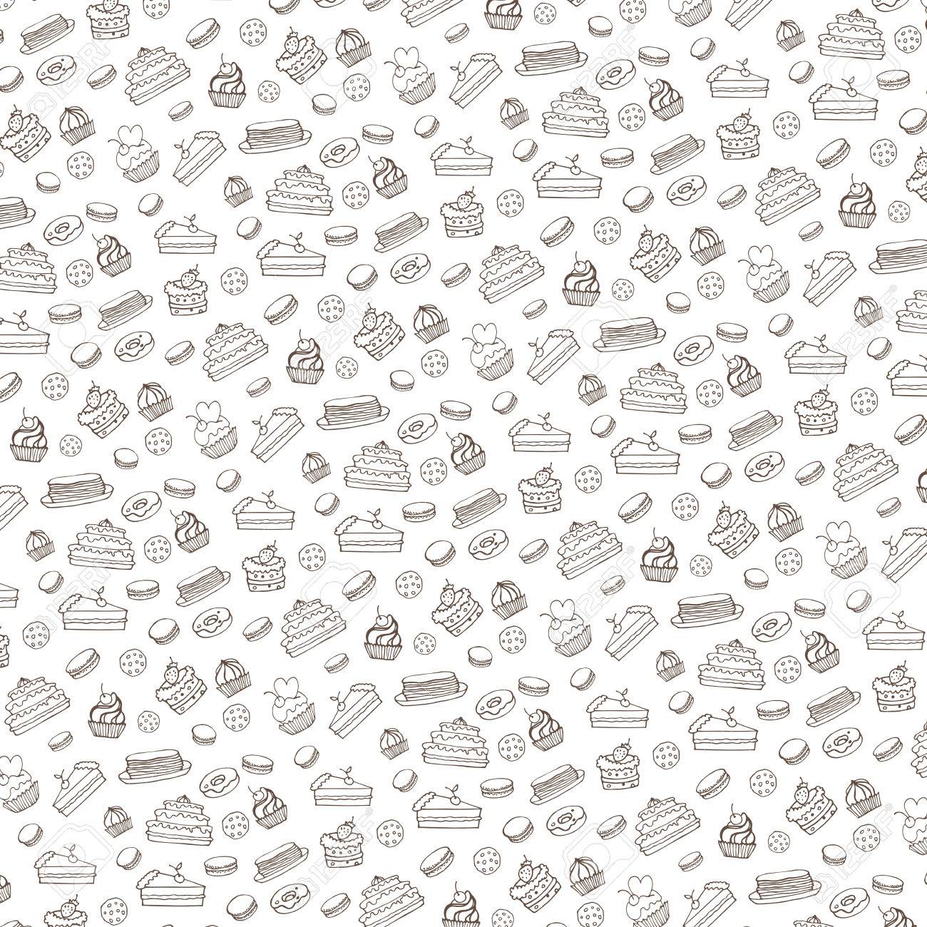 Doodle Vectorbakerycakes And Dessertpastries Linear Patterncolored