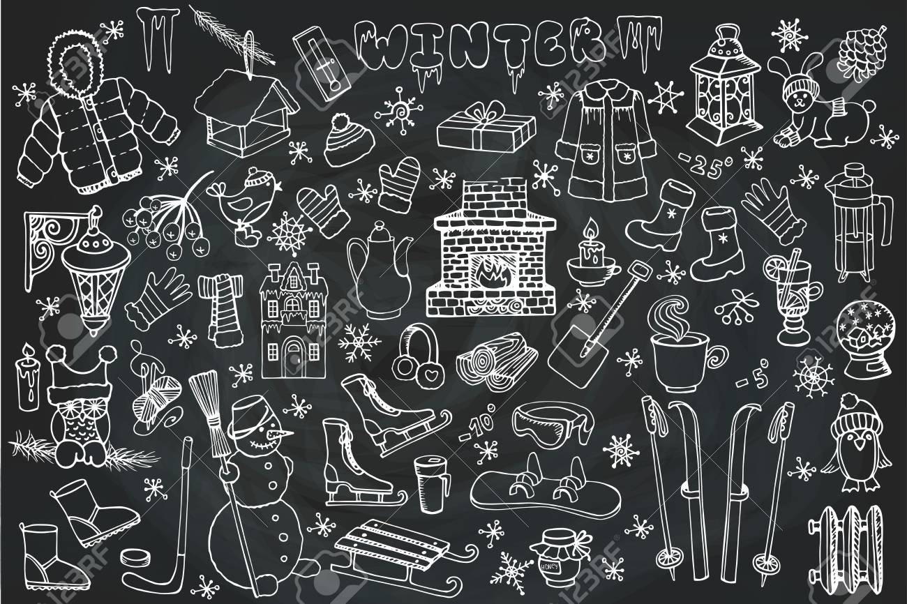 Winter Season Doodle Set Christmas Symbols New Year Elements Knitted Royalty Free Cliparts Vectors And Stock Illustration Image