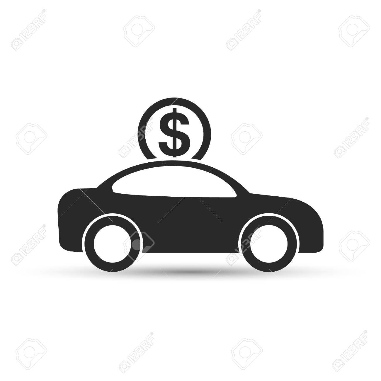 동전 아이콘 벡터와 자동차입니다. 플랫 스타일에서 자동차 단추를 구매. 구매 차량 구입 비용 절감. 로열티 무료 사진, 그림, 이미지  그리고 스톡포토그래피. Image 68930499
