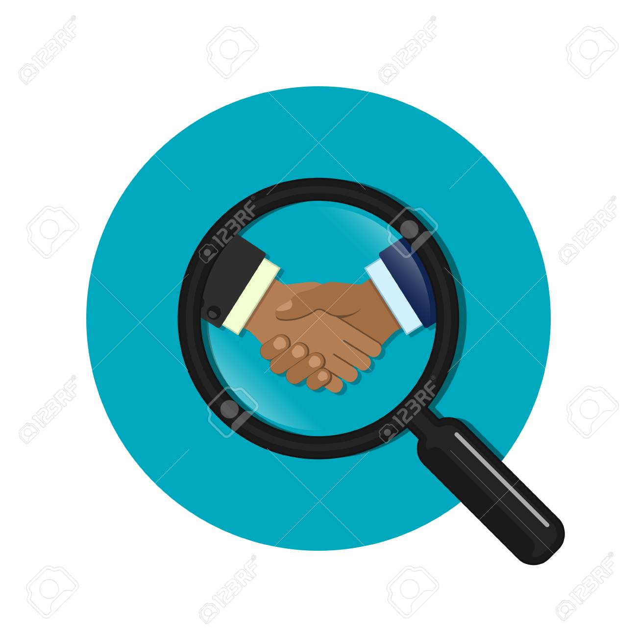 ビジネス パートナー 友情 契約 握手ベクトル ビジネス コンセプトで拡大鏡を検索します のイラスト素材 ベクタ Image