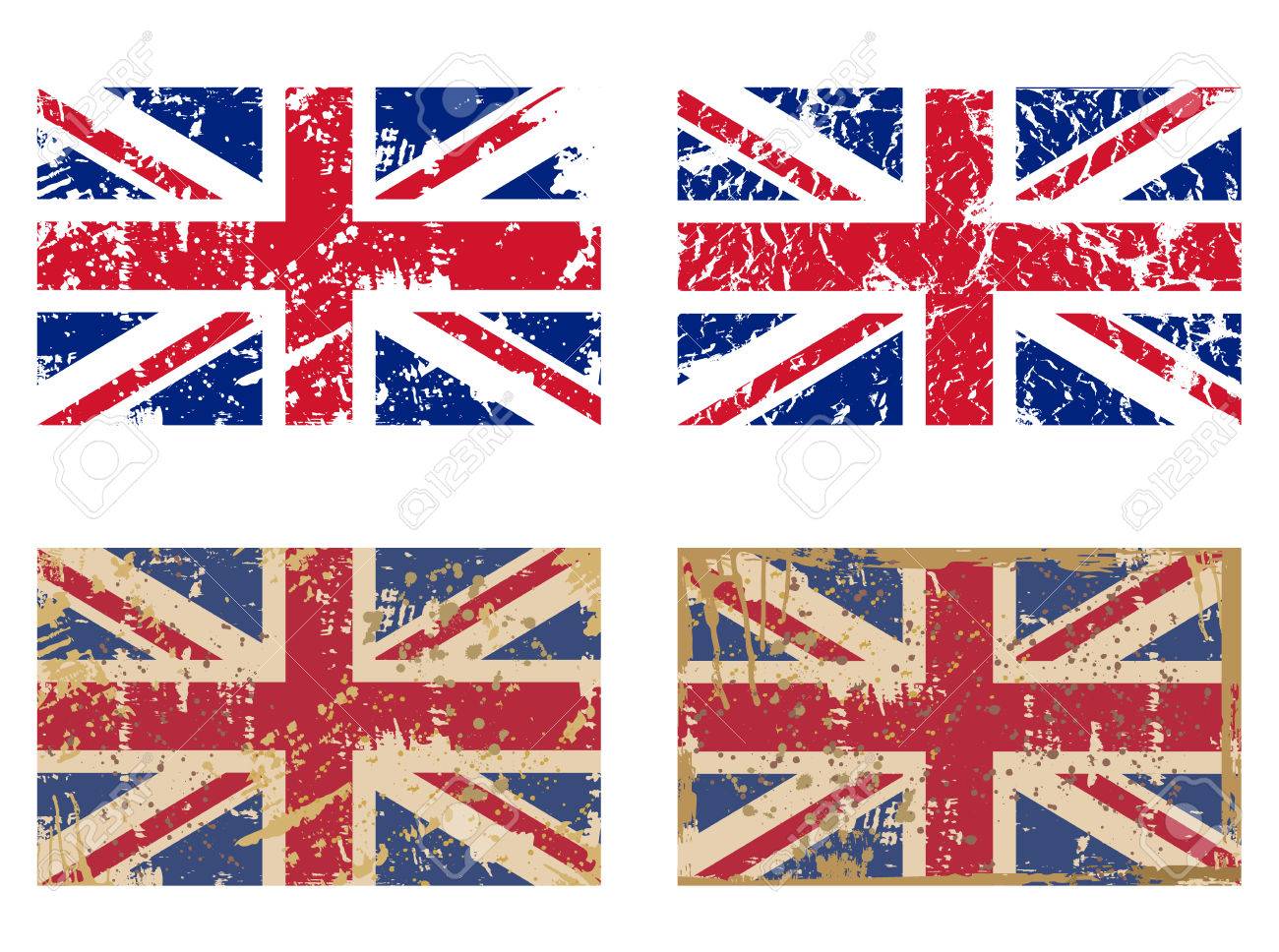 vector set of great britain s flag in grunge style royalty free