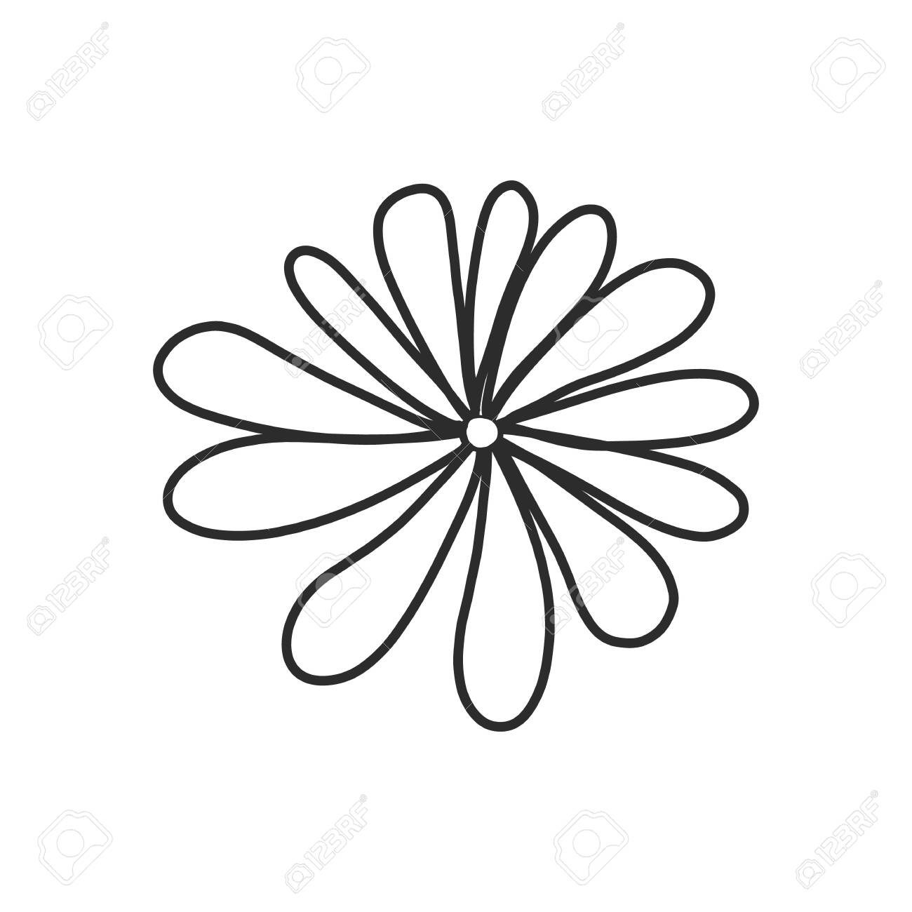 Coloring Flower On An Isolated White Background. Silhouette Black And White  Clip Art. Doodle Style, Contour, Childish Hand-drawn. Print On Fabric,  Wallpaper, Icons For Children. Vector Illustration. Royalty Free SVG,  Cliparts, Vectors,, image size:1300x1300