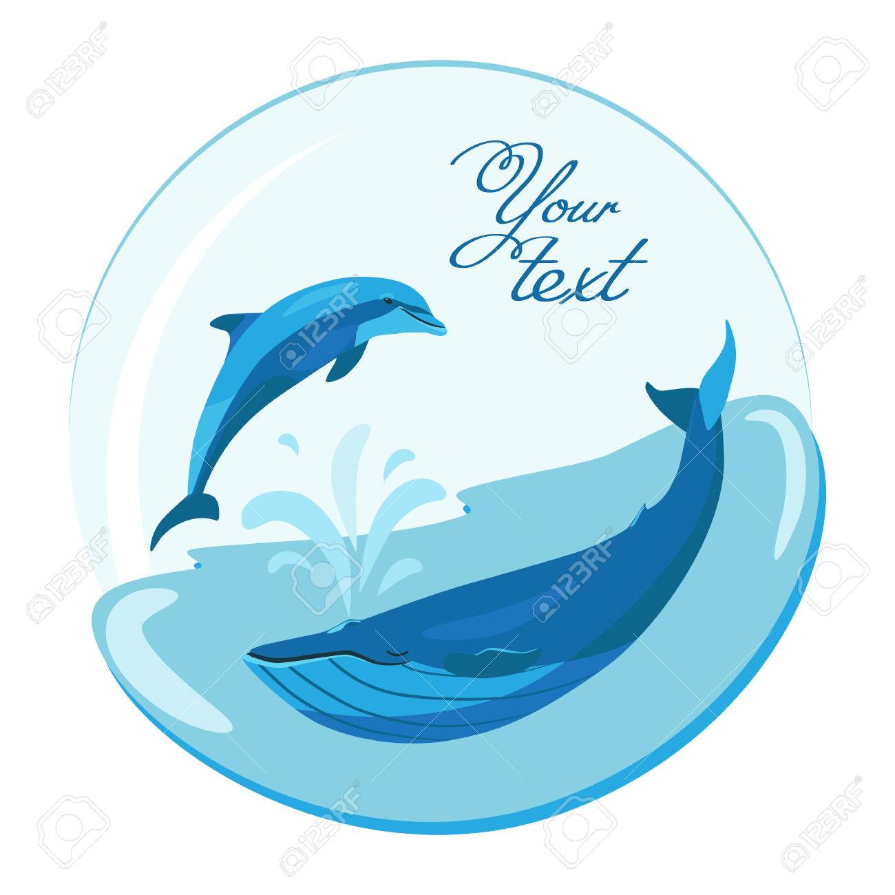 海洋の丸みを帯びた背景にクジラのイルカのジャンプ 水泳 のイラスト素材 ベクタ Image