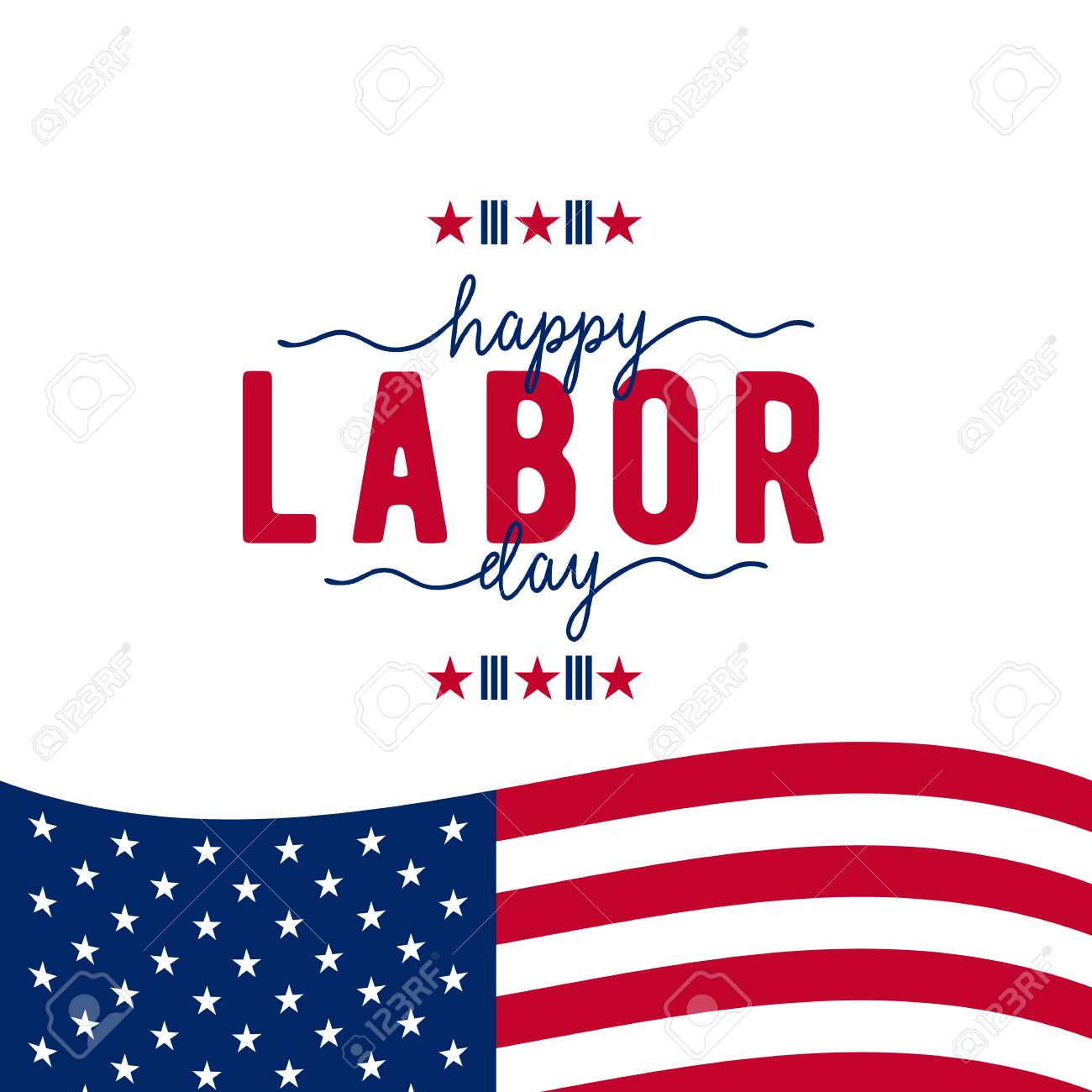 Illustration Of Happy Labor Day USA. Text Sign With Element American Flag,  Stars And Color In Simple Style. Labor Greeting Card Background Royalty  Free SVG, Cliparts, Vectors, And Stock Illustration. Image 60983354.
