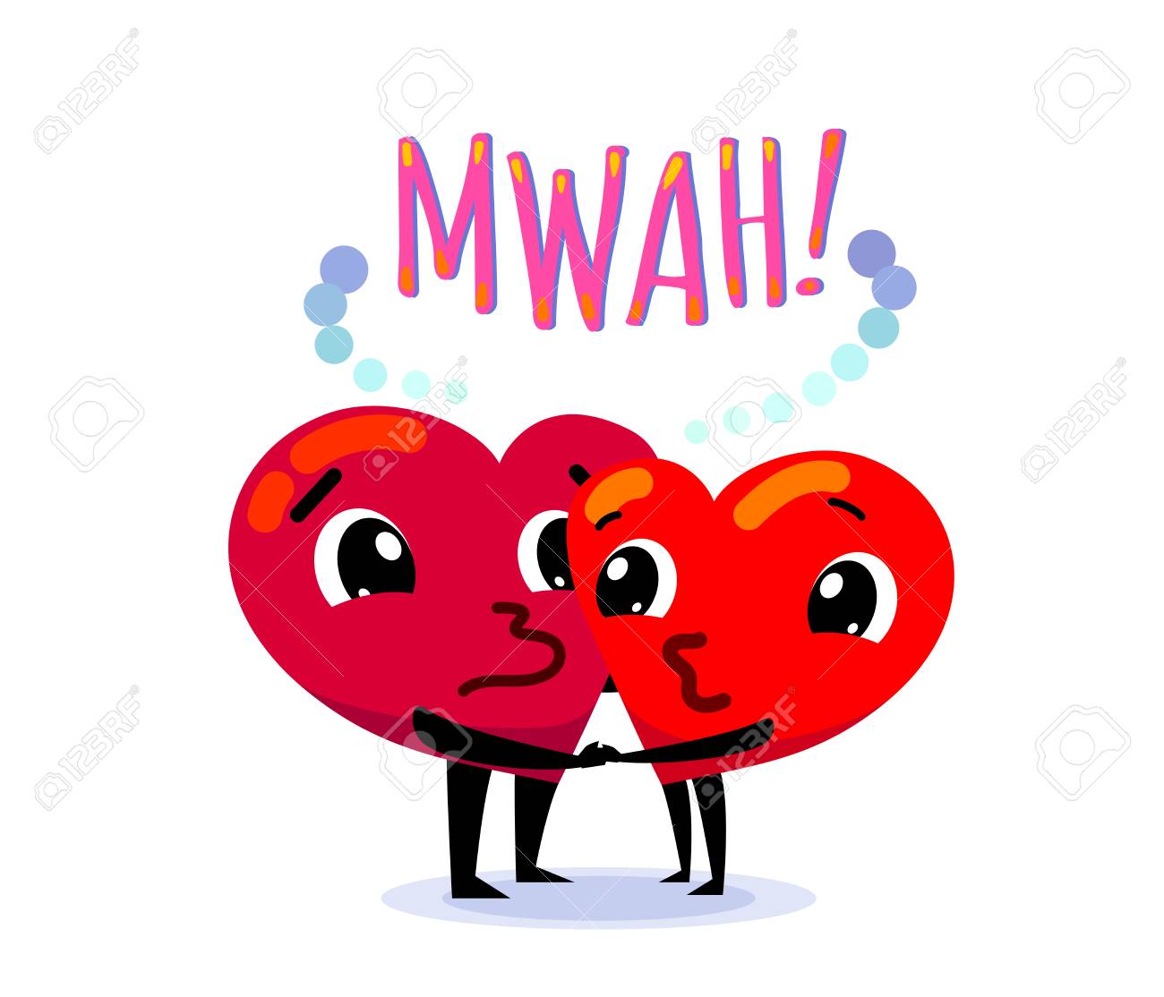 Couple Amoureux Deux Coeurs Droles De Dessins Animes S Embrassent En Se Tenant La Main Clip Art Libres De Droits Svg Vecteurs Et Illustration Image