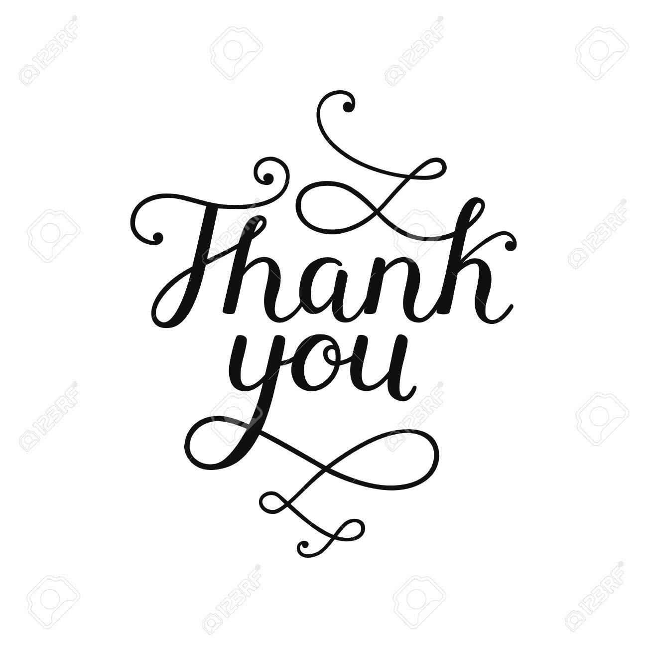 Thank You Card With Handdrawn Lettering Isolated On White