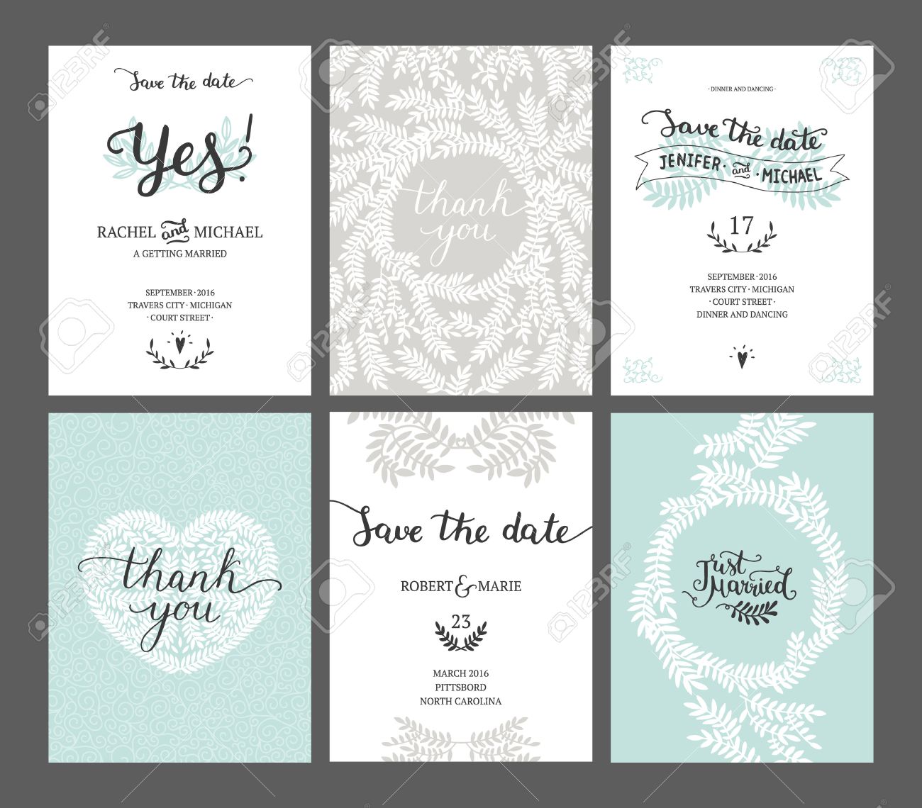 Set of Save the date cards, wedding invitations with handdrawn lettering, heart and branches. Vector wedding template - 51082347 Set of Save the date cards, wedding invitations with handdrawn lettering, heart and branches. Vector wedding template - 51082347