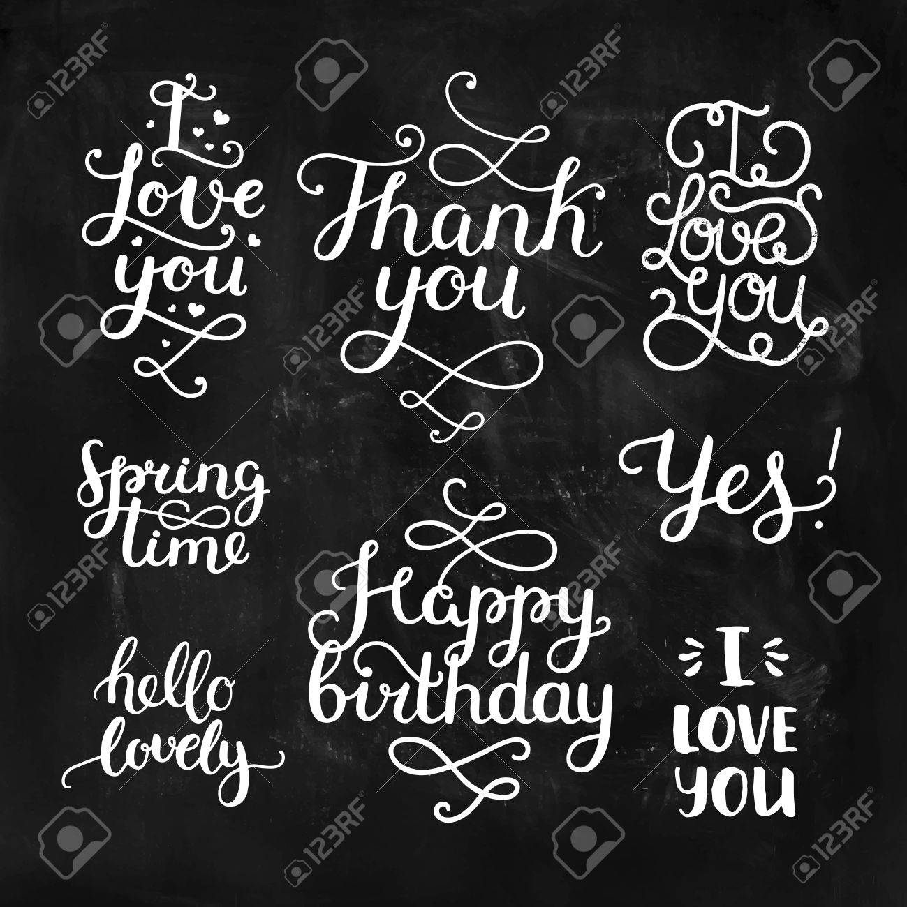 Vector photo overlays, handdrawn lettering collection, love and romantic quote. I love you, Thank you, Spring time, Happy birthday, hello lovely. For scrapbook, greeting cards and more - 51082383 Vector photo overlays, handdrawn lettering collection, love and romantic quote. I love you, Thank you, Spring time, Happy birthday, hello lovely. For scrapbook, greeting cards and more - 51082383