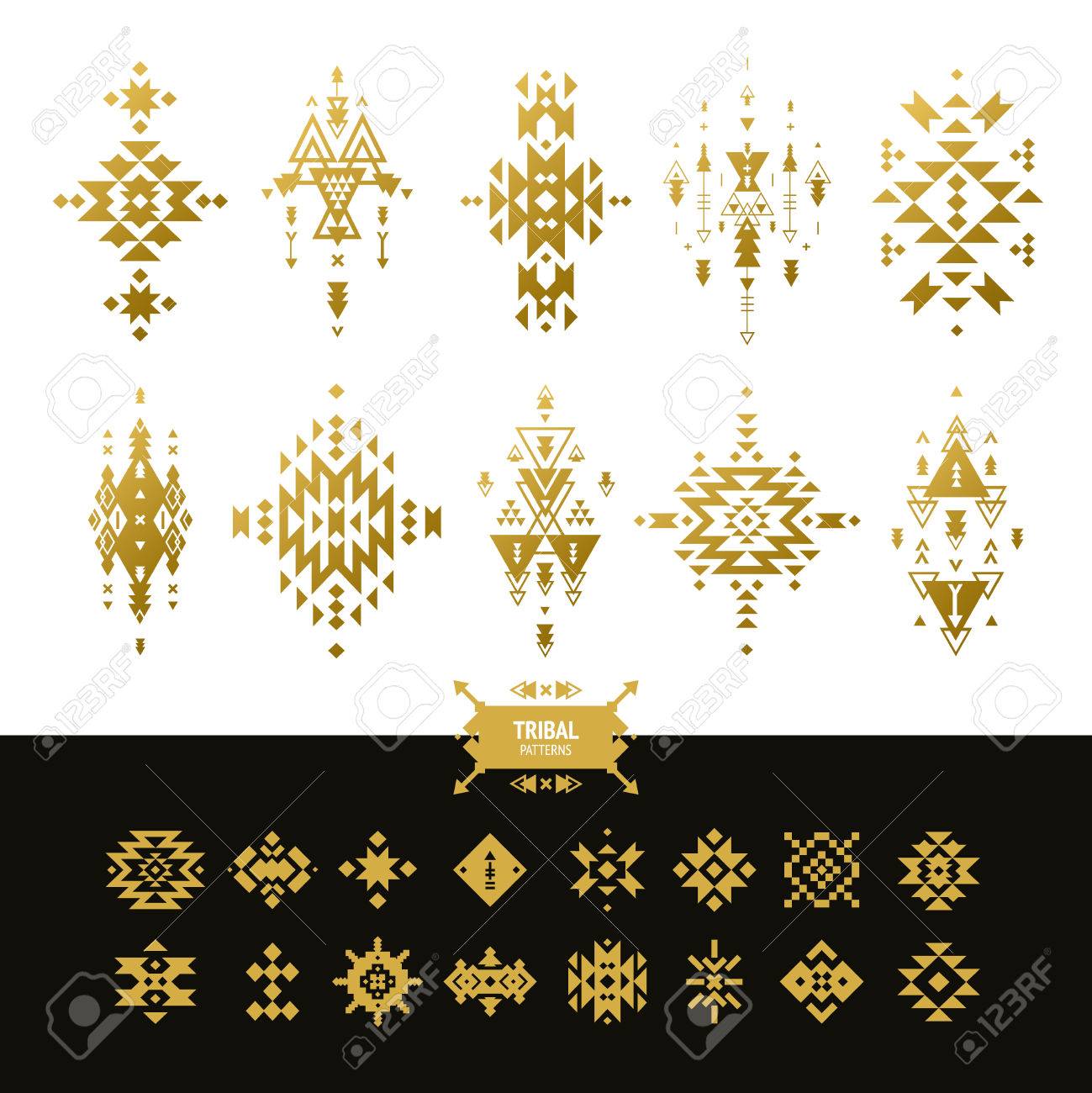 vector tribal elements gold colors with hipster aztec patterns tribal patterns