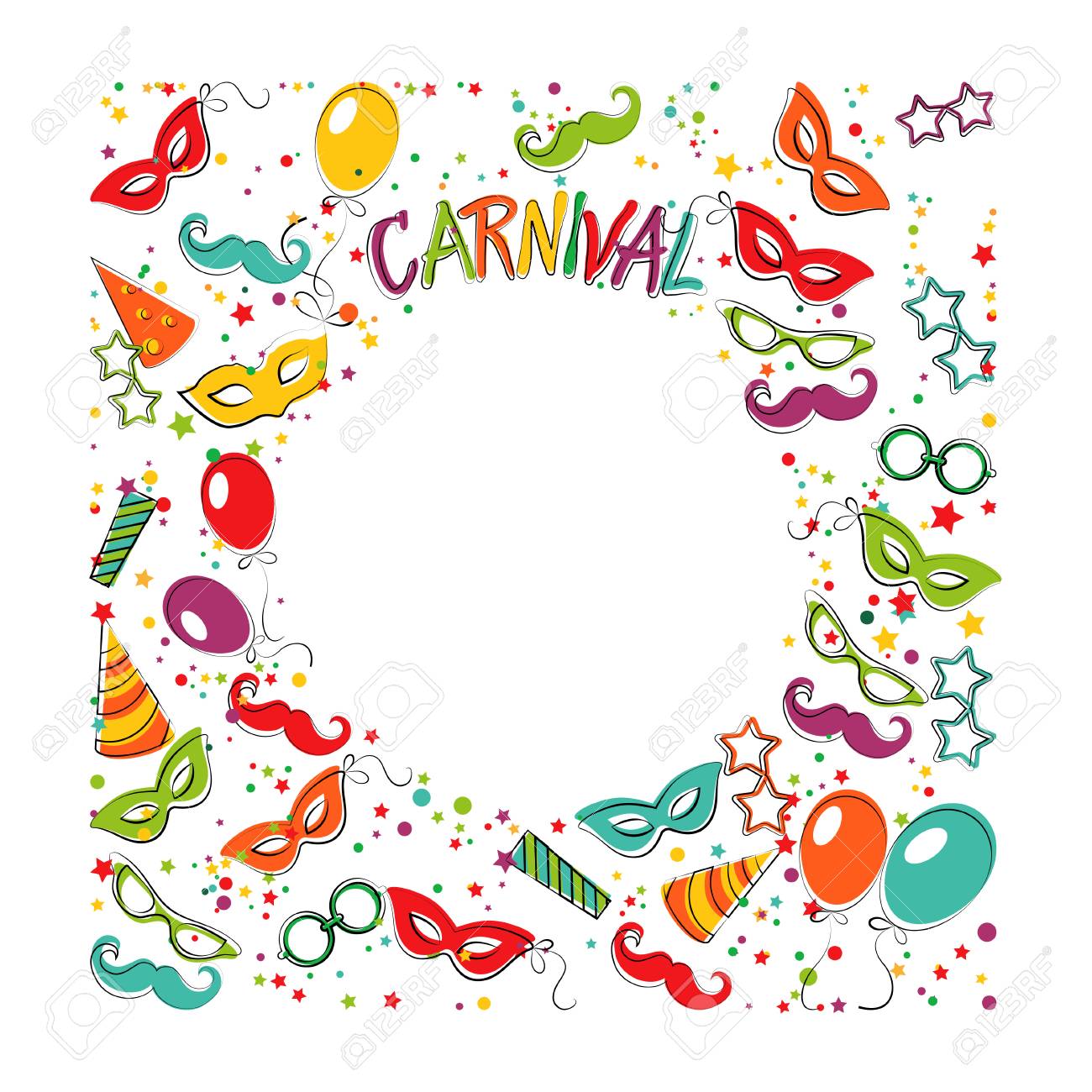 Festive Page With Carnival Icons And Objects. Vector Party Poster Template  Royalty Free SVG, Cliparts, Vectors, and Stock Illustration. Image 37264136.