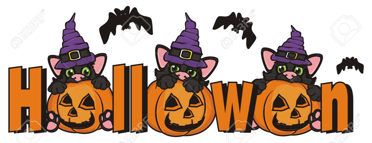 bats and cats near the word halloween stock photo picture and word halloween