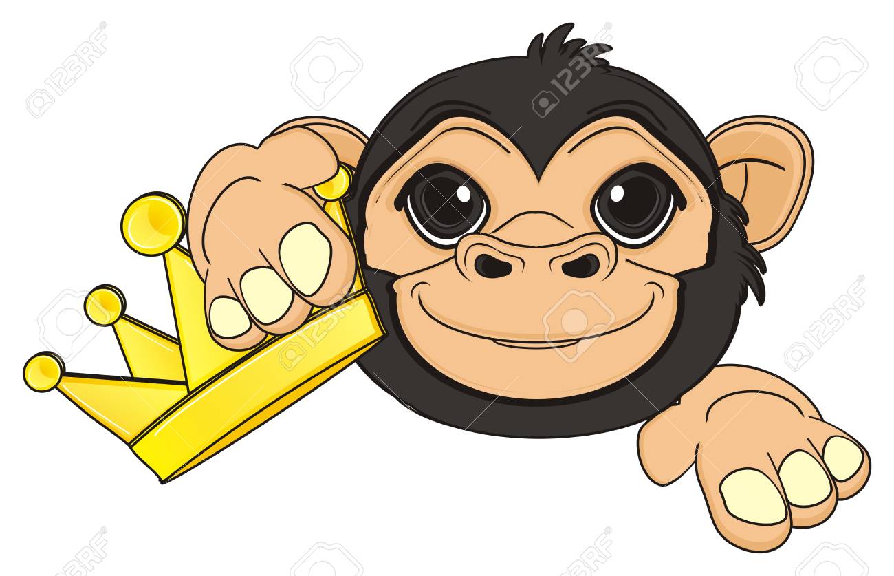Head Of Monkey With Golden Crown Stock Photo