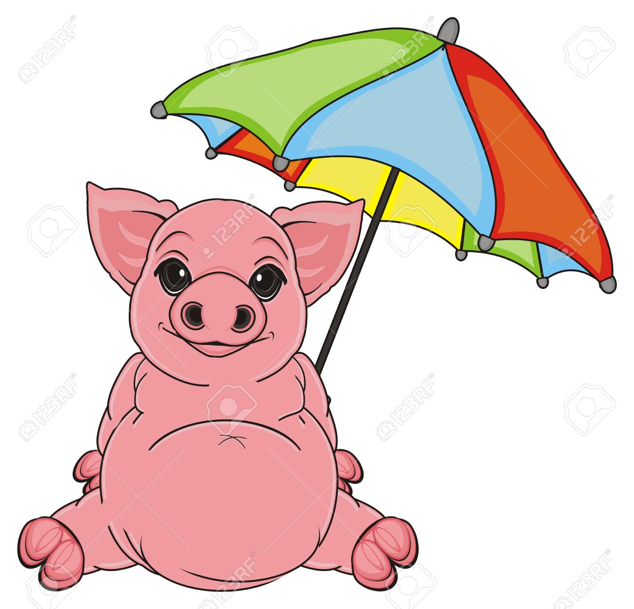 傘座っていると豚します の写真素材 画像素材 Image