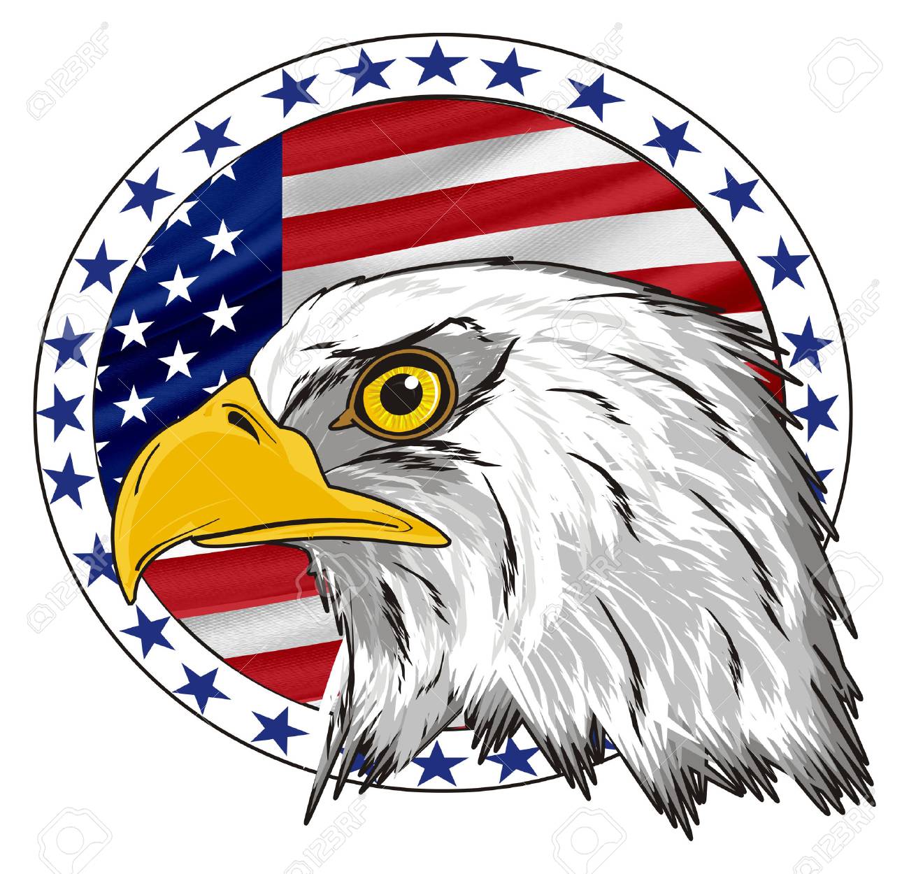Head Of Eagle With Circle Banner With USA Flag Stock Photo, Picture and  Royalty Free Image. Image 83961899., image size:1300x1250