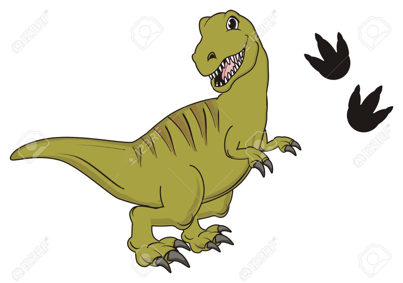 緑の恐竜と彼の足跡 の写真素材 画像素材 Image