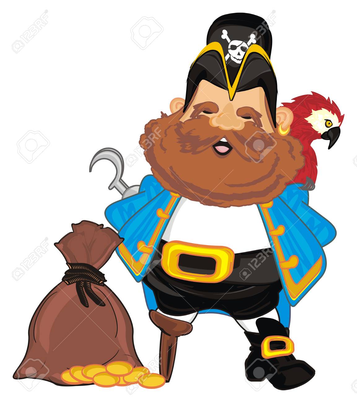 동전과 앵무새의 가방 해적 로열티 무료 사진, 그림, 이미지 그리고 스톡포토그래피. Image 96390231