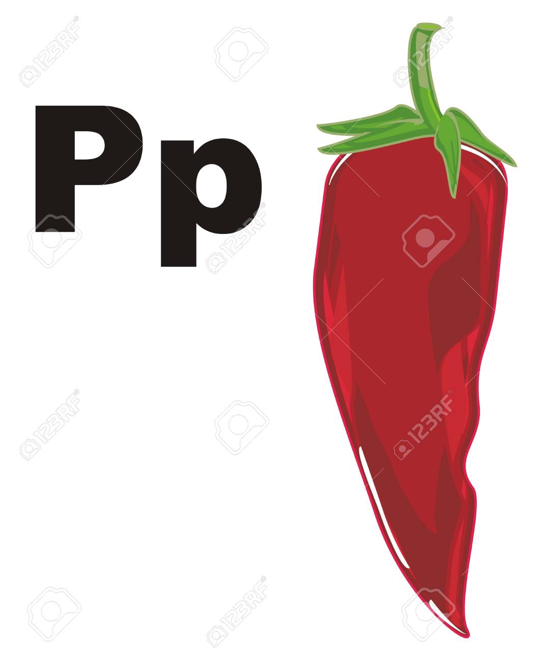 red chili pepper and black letters p stock photo picture and