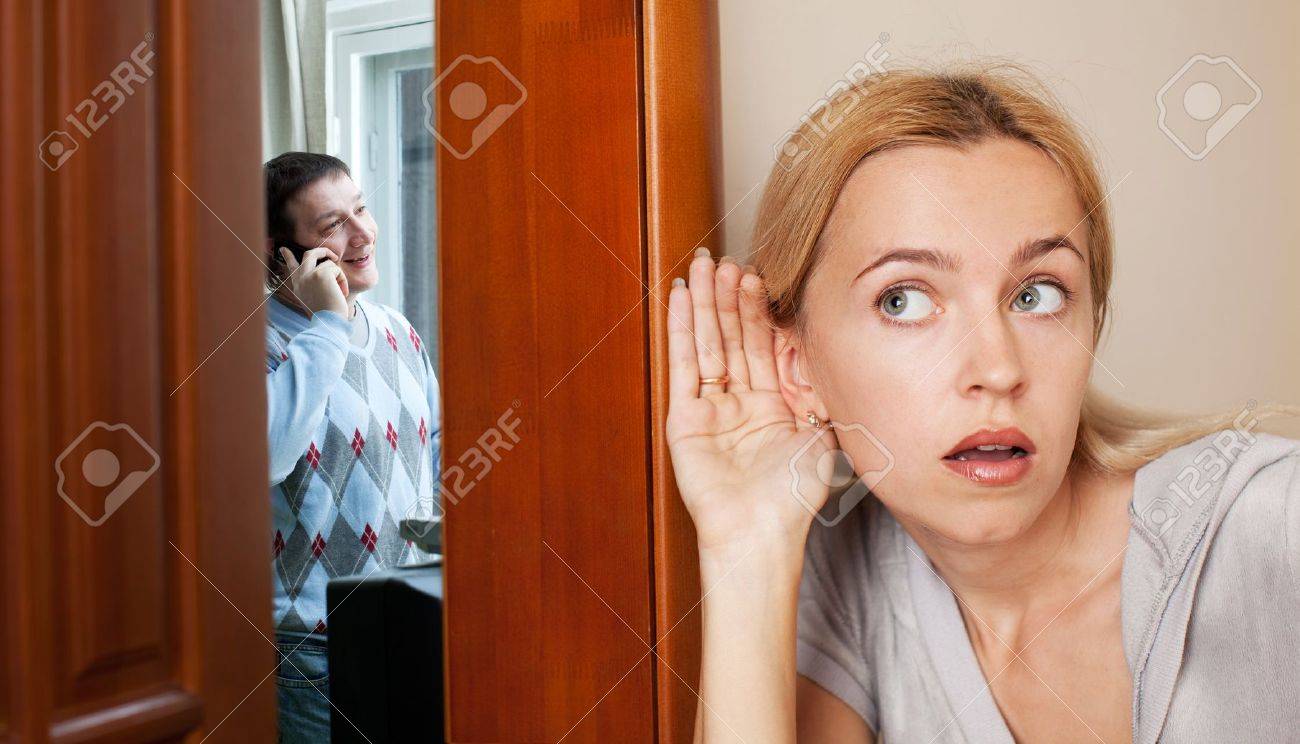 Jealous wife, overhearing a phone conversation her husband - 11530941 Jealous wife, overhearing a phone conversation her husband - 11530941