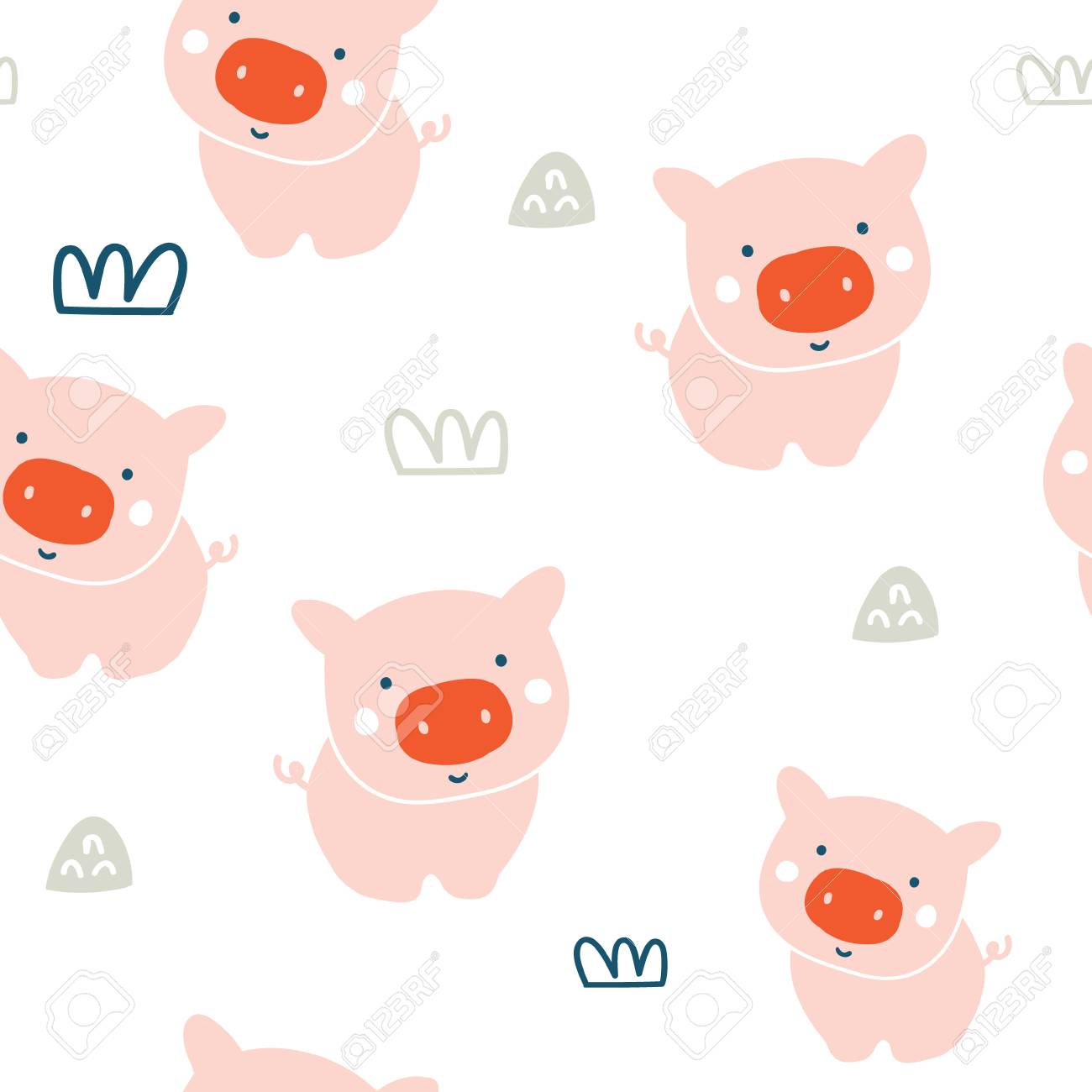 cute pigs characters pink seamless pattern pig character doodle