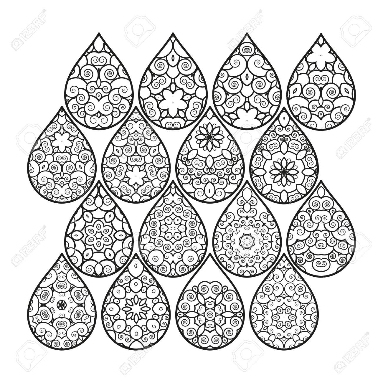 黒と白の Zentangle の要素 手描き 民族 花柄 レトロ 落書き 部族のデザイン要素 Zentangle スタイルのデザイン要素です の写真素材 画像素材 Image