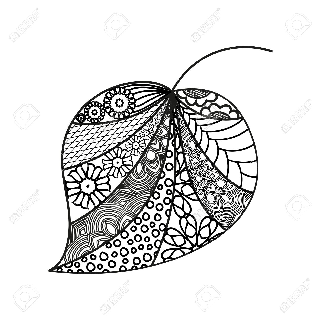 手描き 花柄 レトロ 落書きデザイン要素 ベクトル Zentangle イラスト 華やかな模様の葉 画像着色 印刷の記号です のイラスト素材 ベクタ Image