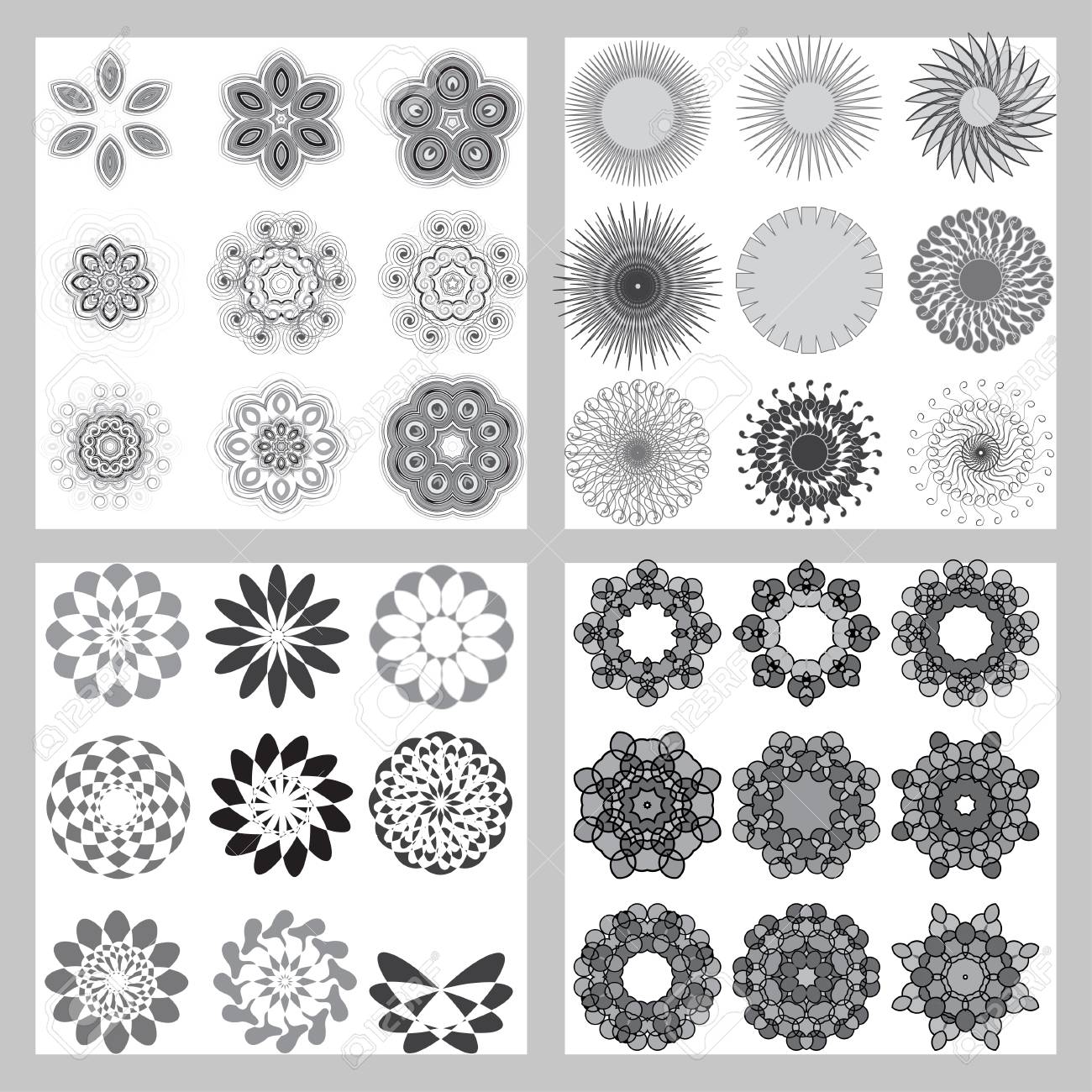 Simple Geometric Ornaments, Set Of 36 Circular Patterns - Vector  Illustration. Decorative Design Elements. Set Of Vector Circular Patterns,  Florets, Snowflakes, Asterisks For Decoration Of Your Works. Royalty Free  SVG, Cliparts, Vectors,