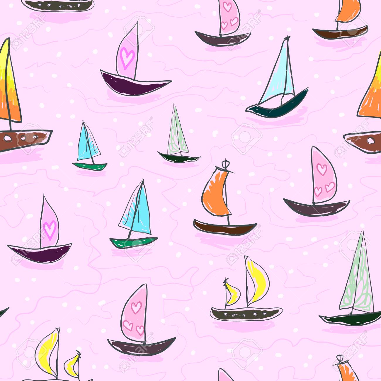 Seamless baby kids pattern Hand drawing colorful yachts vector. Many small colored sail boats on a pink background. Flat style illustration. Summer, vacation, travel, heat, paradise. Print mask paper - 100566965 Seamless baby kids pattern Hand drawing colorful yachts vector. Many small colored sail boats on a pink background. Flat style illustration. Summer, vacation, travel, heat, paradise. Print mask paper - 100566965