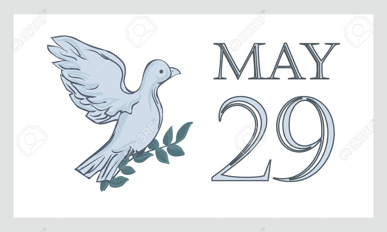 A postcard by May 29 is the international day of the United Nations of peacekeepers UN. Dove, pigeon with branch and text - isolated on white background. - 100894076 A postcard by May 29 is the international day of the United Nations of peacekeepers UN. Dove, pigeon with branch and text - isolated on white background. - 100894076