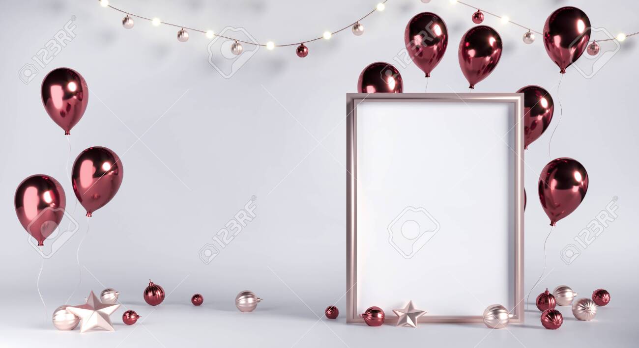 Download Frame Light White Template Christmas Birthday Card With Balloons Stock Photo Picture And Royalty Free Image Image 136179995