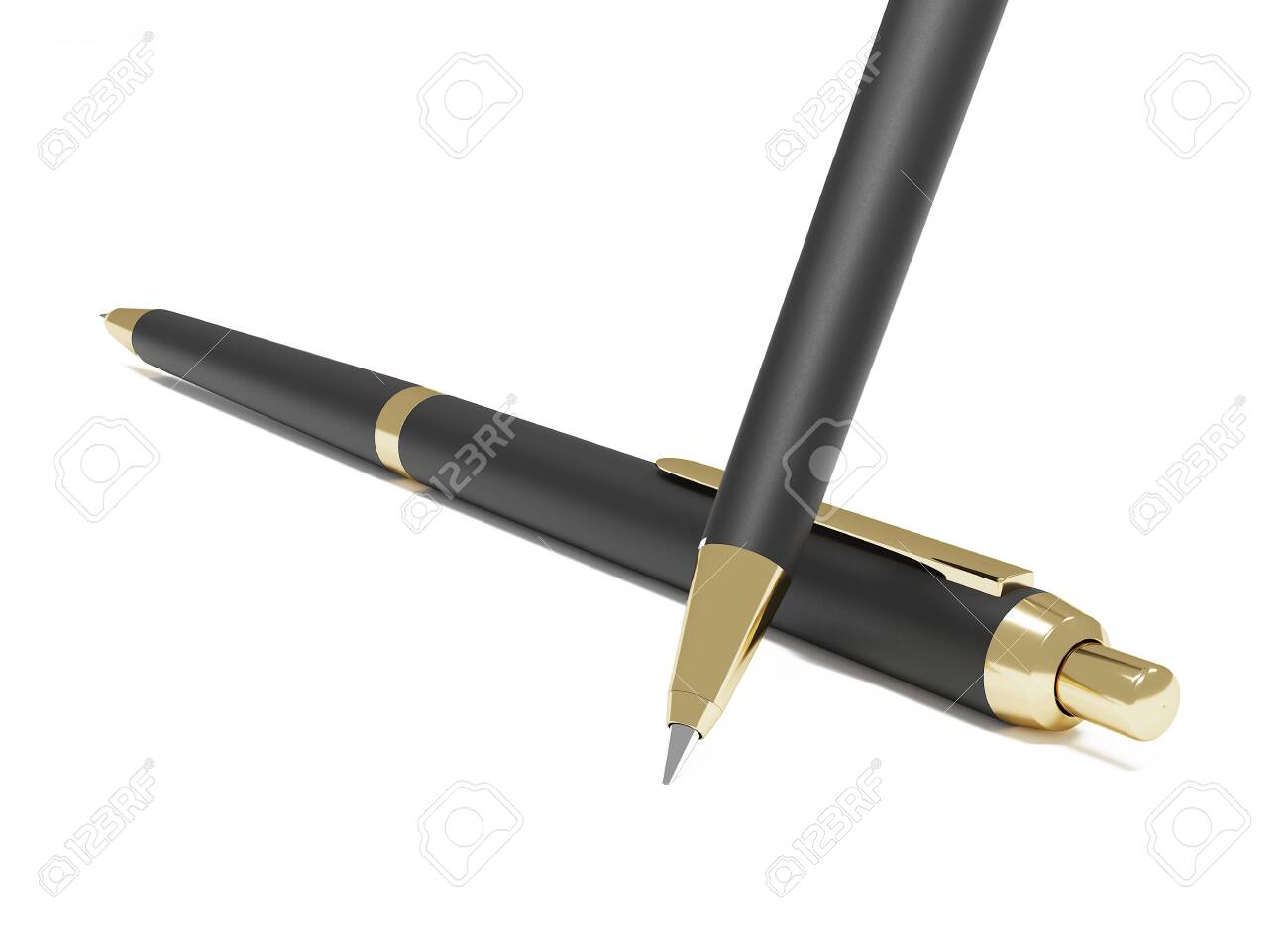Realistic 3d pen. Black gold metal stationery. Branding of office mock up sample and corporate identity. Design template for business presentation. Luxurious expensive pen on white background. - 131785218 Realistic 3d pen. Black gold metal stationery. Branding of office mock up sample and corporate identity. Design template for business presentation. Luxurious expensive pen on white background. - 131785218
