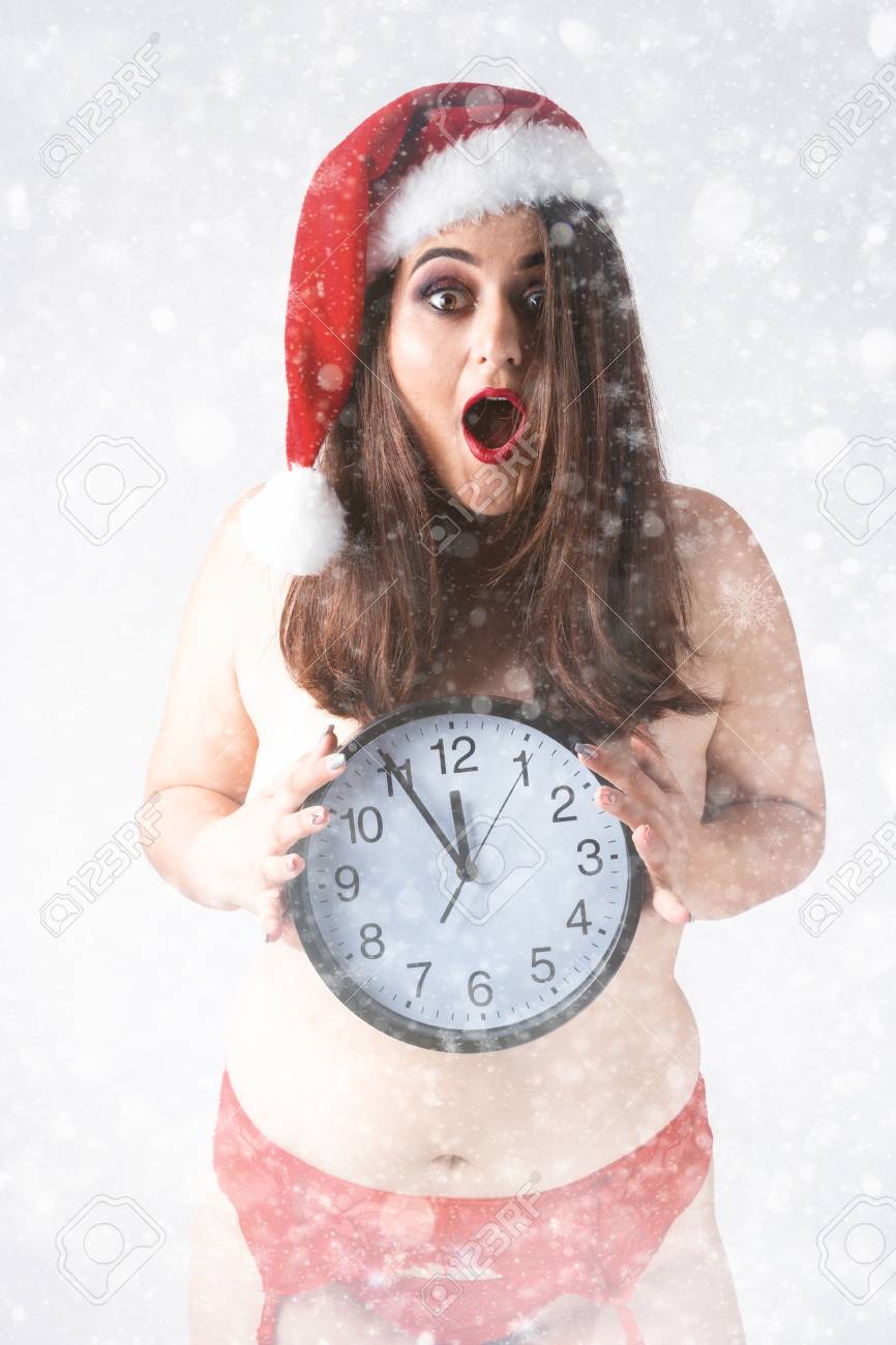 Christmas New Year Concept Countdown To Midnight Model Xxl In Panties With Clock Fat Christmas New Year Concept Countdown To Midnight Model Xxl In Panties With Clock Fat