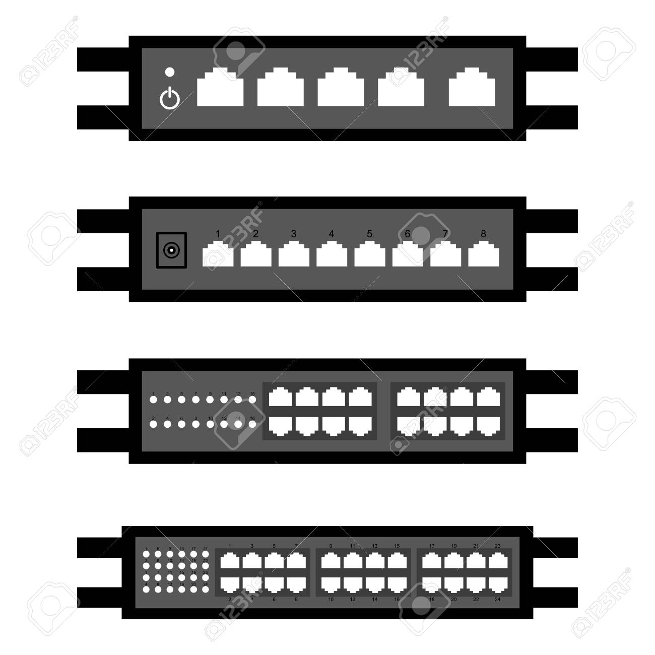 네트워크 스위치 또는 라우터 아이콘 집합의 벡터 로열티 무료 사진, 그림, 이미지 그리고 스톡포토그래피. Image 89446940