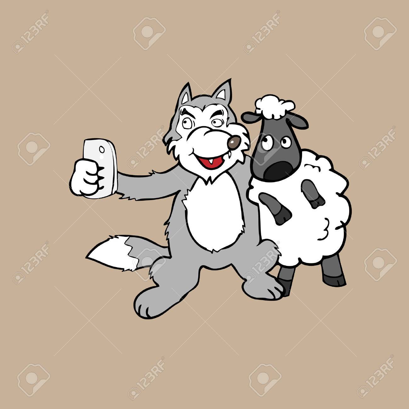 Selfie Wolf And Sheep Cartoon Vector Royalty Free SVG, Cliparts ...