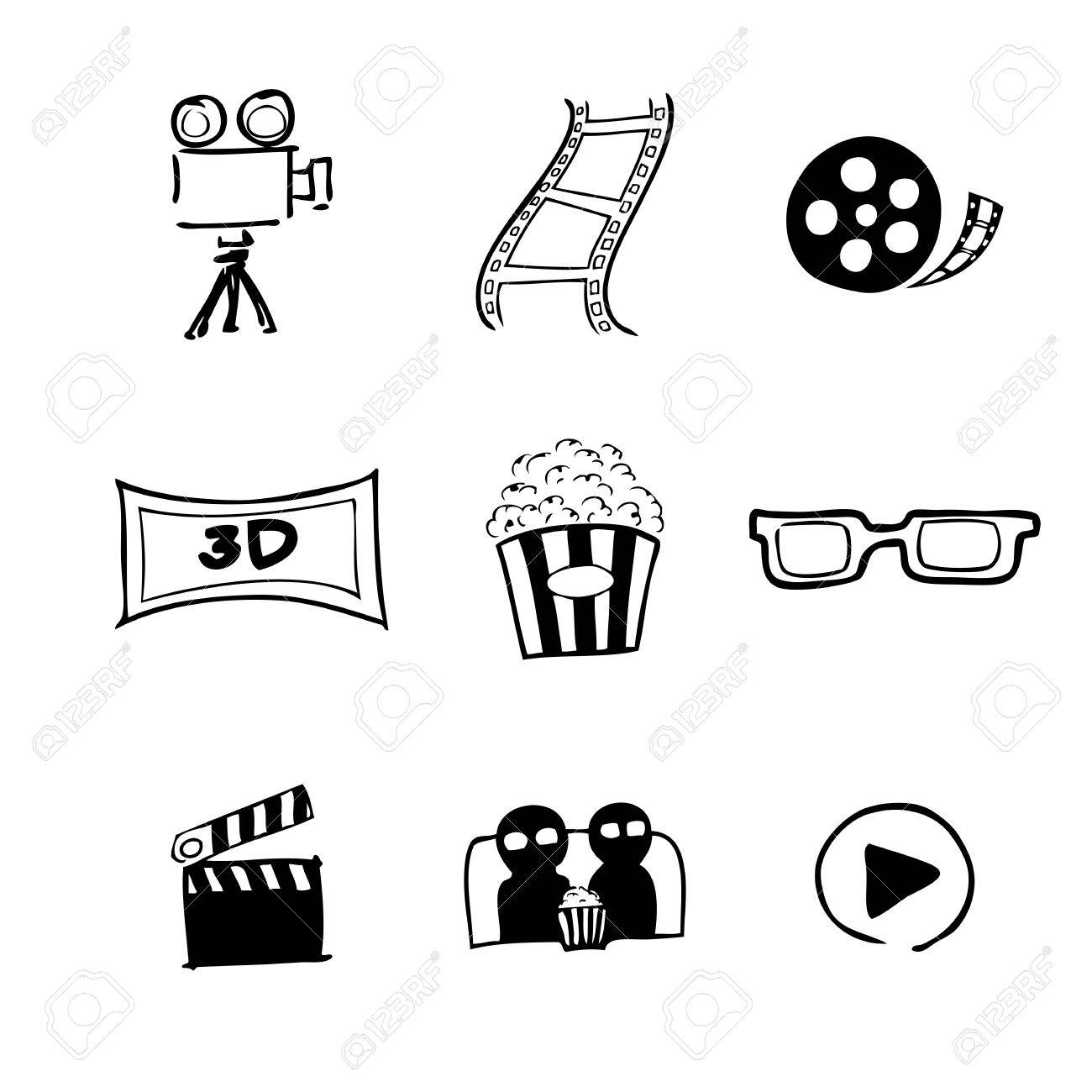 movie cinema icons chinese brush drawing royalty free cliparts